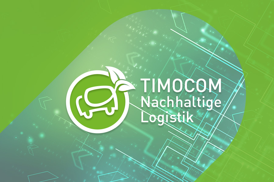 Das Green-we-can-Logo von TIMOCOM zeigt einen grünen LKW, dem anstelle eines Auspuffs ein Blatt entspringt.