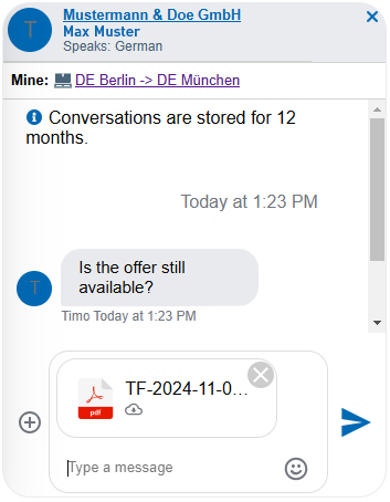TIMOCOM komunikator – upload dokumenata