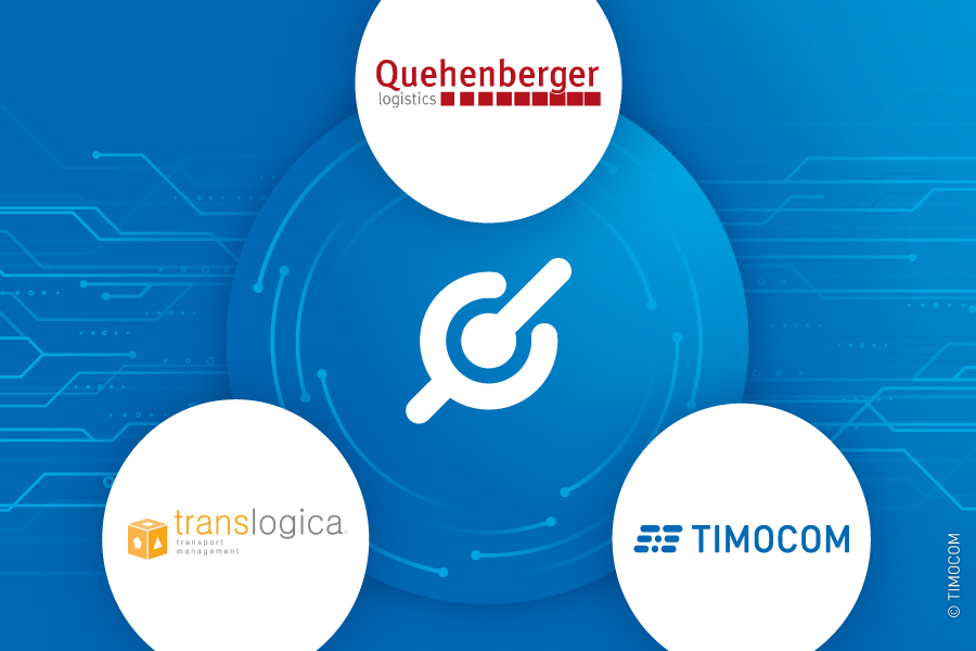 Ein Bild mit Logos von TIMOCOM, translogica und Quehenberger.