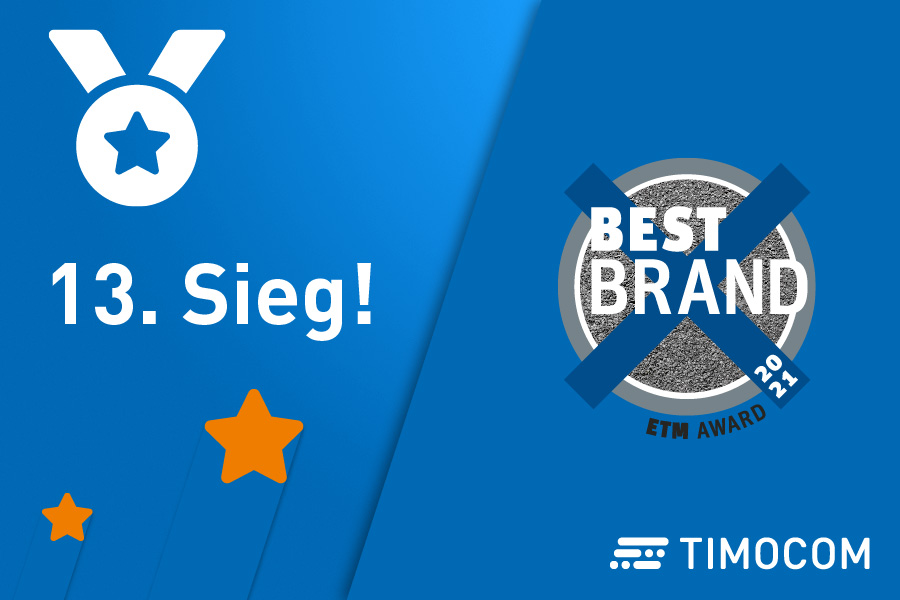 Best Brand 2021 - TIMOCOM gewinnt zum 13. Mal den begehrten ETM-Award